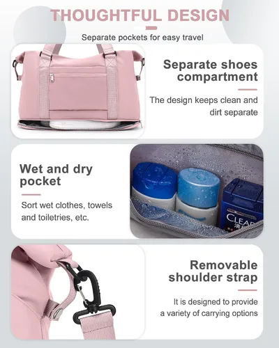 Vista 7 de Bolsa de viaje para mujeres y hombres, bolsa de fin de semana, S4-rosa