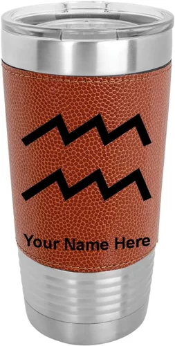Vista 14 de LaserGram Vaso aislado al vacío de 20 onzas, signo del zodiaco, acuario, grabado personalizado incluido (cuero sintético, estilo béisbol)