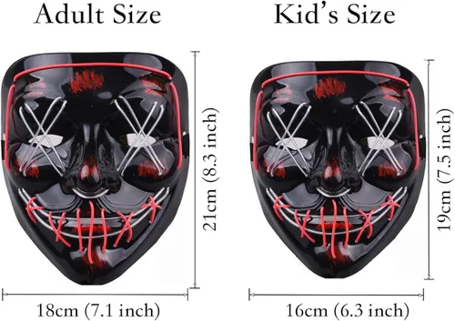 Vista 3 de Máscara de Purga para niños y adultos 2 colores con luz LED máscara de máscaras con 3 modos de luz para Halloween fiesta festival