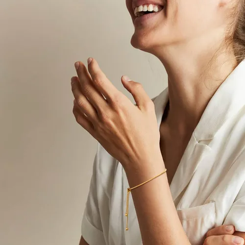 Vista 2 de Yowivon Pulsera de oro refinada ajustable, pulsera de perlas chapada en oro de 14 quilates, sin deslustre, joyería de oro para mujeres, mamá