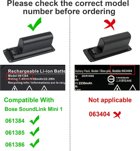 Vista 2 de Batería de 7.4V 22.2Wh 061384 para Bose Soundlink Mini I One Gen 1 Altavoz Versión de EE. UU. Batería para 413295 61385 61384 61386 63287 061384