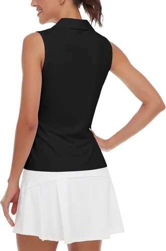 Vista 6 de Soneven Camisas de golf sin mangas con estampado que absorbe la humedad, cuello en V, camisas polo de golf con espalda cruzada