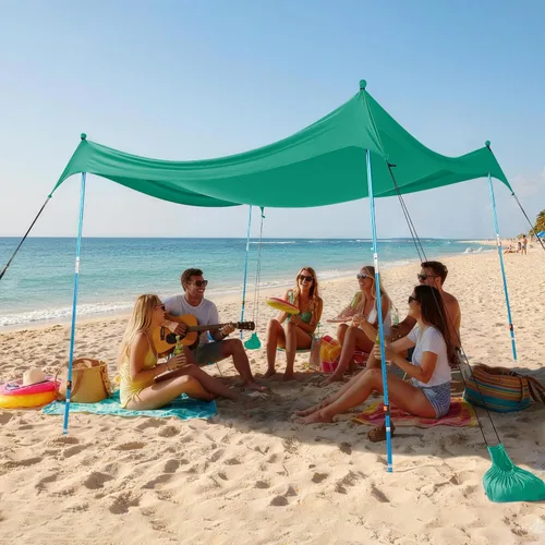 Vista 23 de CROWN SHADES Tienda de campaña de playa de 7 x 7, toldo de playa fácil de desplegar, UPF50+, 2 postes ajustables, turquesa