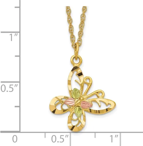 Vista 2 de Anillo de primavera tricolor de 10 quilates pulido y satinado negro colinas oro mariposa ángel alas collar 18 pulgadas medidas 0.669 in ancho