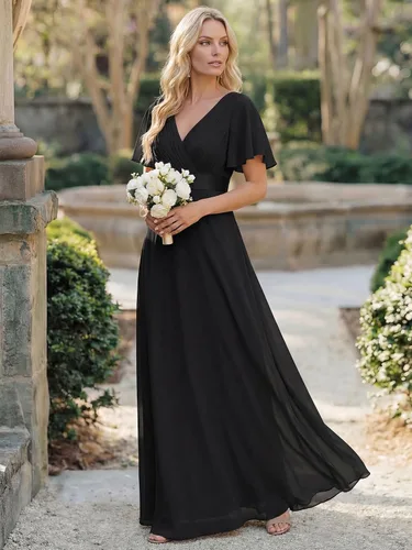Vista 3 de Ever-Pretty Vestidos formales de mujer para madre de la novia, de manga corta, de chifón, con cintura imperio, de largo hasta el suelo, para dama