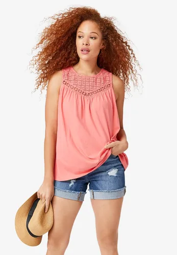 Vista 6 de Ellos Camiseta sin mangas de encaje de ganchillo de talla grande para mujer