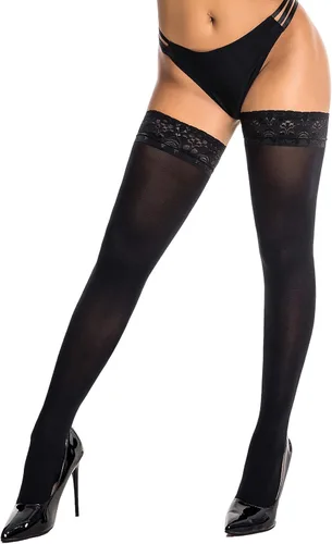Vista 2 de HONENNA 2 Pairs Thigh High Stockings, Semi Sheer Stay Up Lingerie Lace Top Tights for Women Size A-F