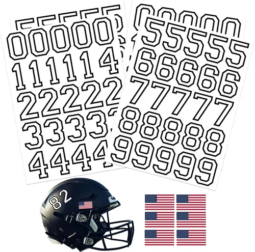 Vista 9 de 108 calcomanías de números de casco deportivo, calcomanías de números de casco de 1.5 pulgadas y calcomanías de bandera estadounidense de 2