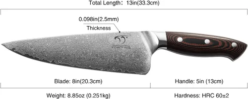 Vista 4 de NANFANG BROTHERS 8-Inch VG10 Damascus Chef Knife, Micarta Handle