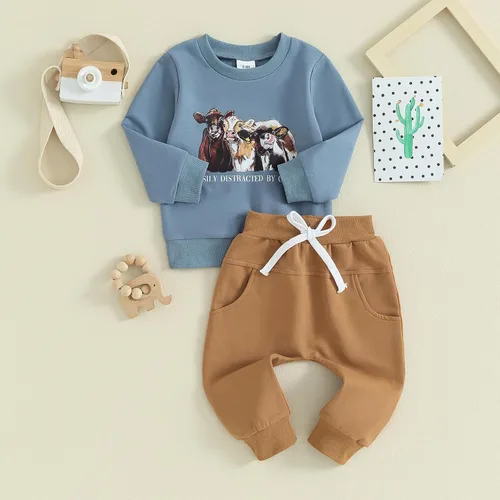 Vista 5 de Conjunto de sudadera de manga larga con estampado de vaca para bebé niño y niño