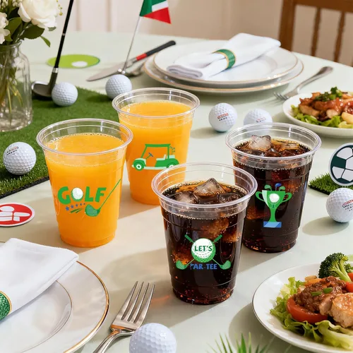 Vista 5 de 100 vasos de plástico para pelotas de golf, 16 onzas, color verde, desechables, vasos de plástico desechables para deportes, cumpleaños, soltero