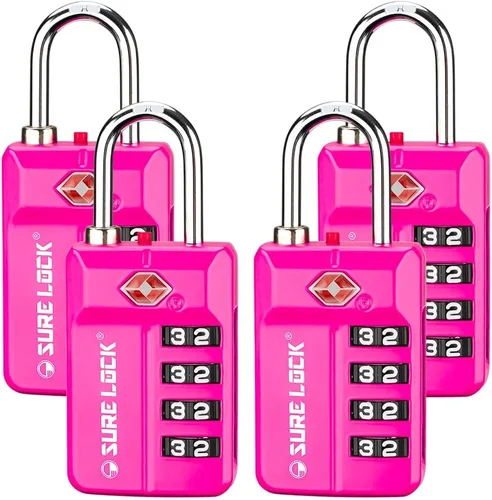 Vista 11 de SURE LOCK Cerradura de combinación reiniciable de 4 dígitos aprobada por la TSA con alerta abierta, diales de fácil lectura, para equipaje 17021ALL