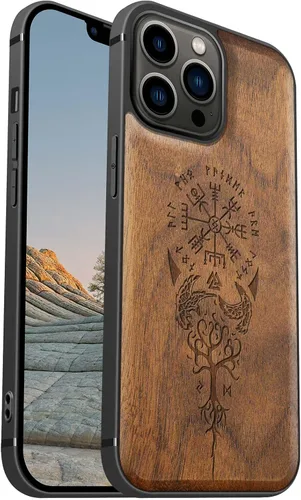 Vista 21 de Carveit Funda magnética de madera para iPhone 13 [madera real dura y TPU suave], funda protectora híbrida de madera única y elegante a prueba