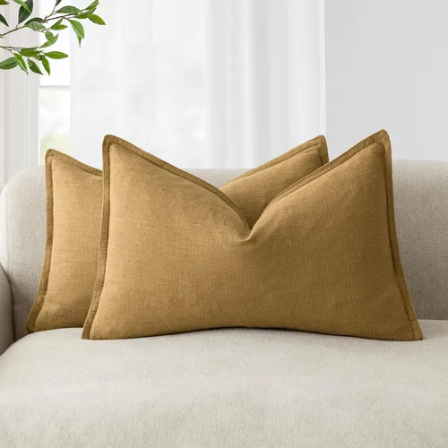Vista 92 de Foindtower Juego de 2, Fundas Decorativas de Almohada de Lino Sólido Suaves Fundas de Cojín Europeo de Acento Estilo Granja Neutral para Silla Sofá