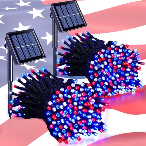Vista 29 de JMEXSUSS - Paquete de 2, luces solares de Navidad cálidas y multicolor para exteriores, cada una con 100 LED, 10 metros, luces solares impermeables