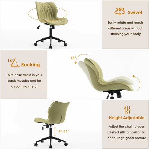 Vista 4 de YOUNUOKE - Silla de escritorio sin brazos con ruedas, sillas de oficina en casa, color verde aguacate PU Leather Comfy Task Chair with Wheels