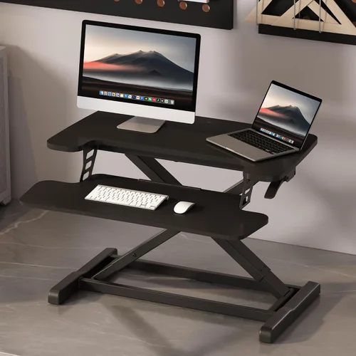 Vista 2 de FLEXISPOT Convertidor de escritorio de pie de 28 pulgadas para espacios pequeños, elevador de escritorio compacto para computadora de pie Negro
