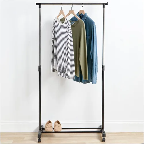 Vista 4 de Hobby Lobby Perchero ajustable para ropa, marco de metal negro/plateado, 36-62.25 inch H, 30 inch W, Rolling, Prenda