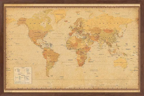 Vista 10 de Trends International Póster de pared antiguo con mapa mundial 2024, 22.4 pulgadas de largo x 14.7 pulgadas, versión enmarcada en madera de granero