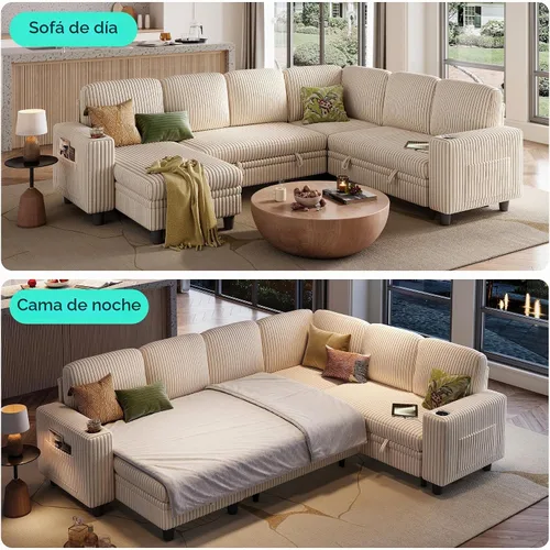 Vista 4 de LINSY HOME Camillas seccionales para sala de estar, 81 pulgadas en forma de U, 6 asientos, beige