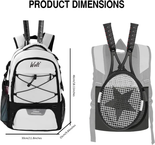 Vista 3 de Mochila para raqueta de tenis WOLT - Mochila grande para raqueta de tenis para hombres y mujeres - Compartimento ventilado para zapatos - Capacidad