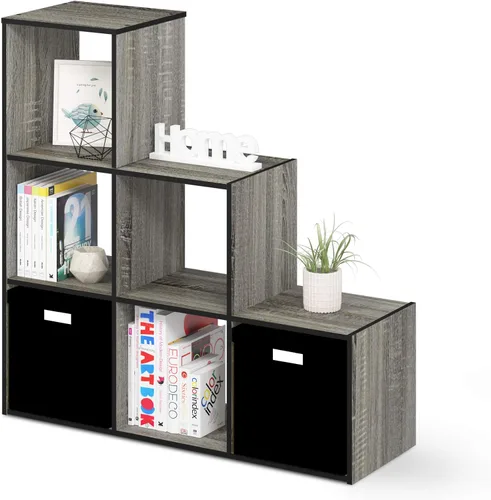 Vista 19 de Furinno PELLI - Estantería de 2 cubos con cubos abiertos y cerrados, armario organizador de almacenamiento de 2 x 1, 12.2 x 11.6 x 24.2, para sala
