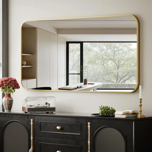 Vista 15 de BEAUTYPEAK Espejo de baño rectangular montado en la pared de 16" x 24", negro