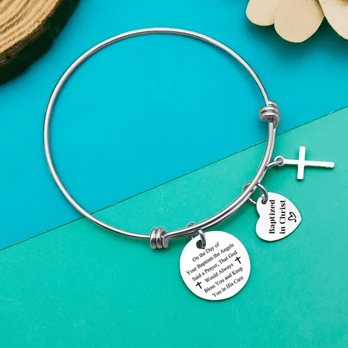 Vista 6 de Pulsera de bautismo, regalos de bautismo para mujeres, regalo cristiano, inspirador, ajustable, regalo religioso para amigos, familia, joyería