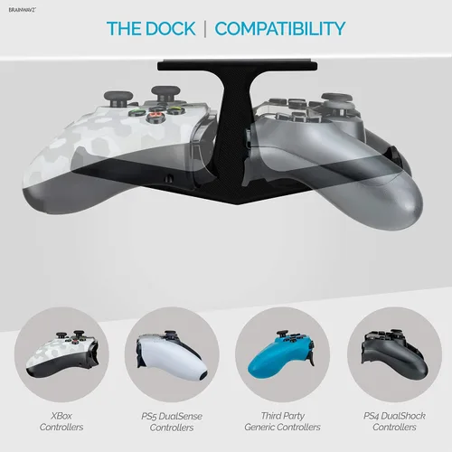 Vista 5 de BRAINWAVZ The Dock - Soporte de control de juego doble debajo del escritorio para Xbox Series X, One, PS5, PS4, Switch, Streelseries, PC Gamepad