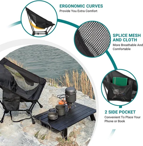 Vista 7 de ATEPA Silla de mochilero, ultraligera, plegable, portátil, pequeña, sillas de camping para adultos, asiento de playa plegable compacto con pies