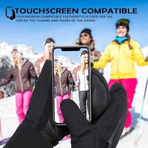 Vista 3 de Guantes de esquí para mujeres y hombres, guantes de nieve impermeables para invierno, guantes de esquí para pantalla táctil, para clima frío