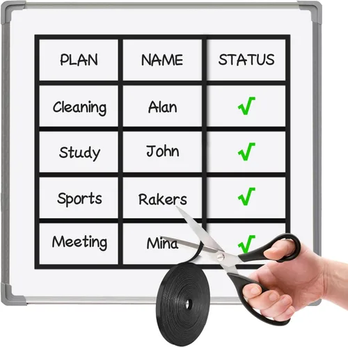 Vista 4 de Rollo de cinta magnética, cinta magnética de 30 pies x 1/4 pulgadas para pizarra blanca, bordes magnéticos reutilizables y divisores para aula