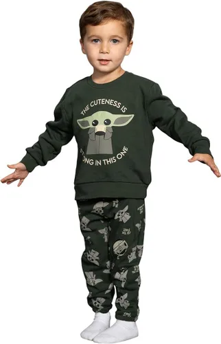 Vista 3 de Star Wars Yoda Grogu The Cuteness is Strong en este conjunto de sudadera y pantalones verdes