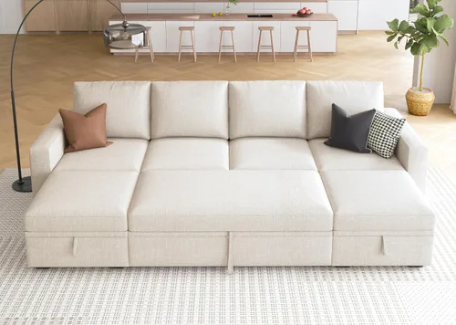 Vista 20 de HONBAY - Asiento individual para sofá cama modular con cama extraíble, sillón sin brazos personalizable para sofá modular, color beige