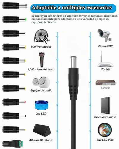 Vista 3 de Cable de alimentación USB a CC de 5 V, enchufe de CC de 0.217 x 0.083 in, cable de carga con 11 conectores de enchufe intercambiables, adaptadores