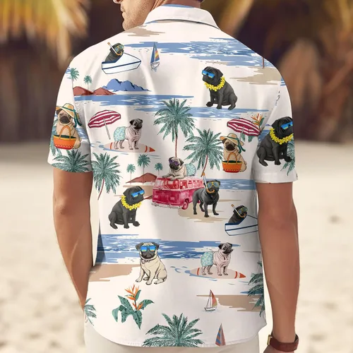 Vista 4 de GEPOS Camisa hawaiana casual para amantes de los perros, unisex, camisa de manga corta con botones para dueños de mascotas para hombres y mujeres