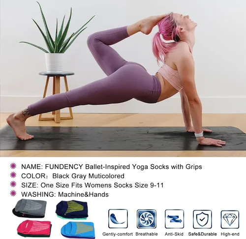 Vista 6 de FUNDENCY Calcetines de yoga antideslizantes para mujer 6 pares calcetines antideslizantes para pilates Bikram calcetines de fitness con agarres