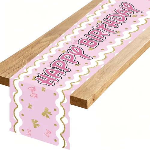 Vista 7 de Camino de mesa de feliz cumpleaños, negro, rojo, amarillo, ratón, tela de poliéster, decoración de mesa de comedor para decoración de fiesta
