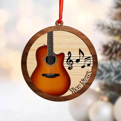 Vista 15 de MoonArt Adorno personalizado de guitarra de piano, nota musical de piano, adorno con forma de madera acrílica, regalo para amantes de la guitarra
