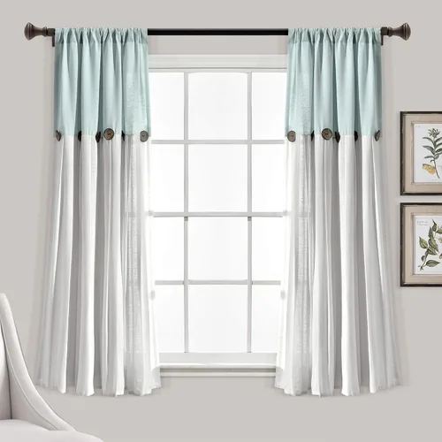 Vista 28 de Lush Decor - Panel de cortina de ventana con botón de lino, único, 40 pulgadas de ancho x 84 pulgadas de largo, negro y blanco claro - Cortinas