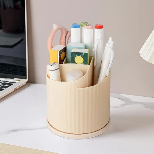 Vista 5 de Anyoifax Organizador giratorio de 360 brochas de maquillaje con 5 ranuras para brochas de maquillaje, taza en forma de flor, soporte para bolígrafo
