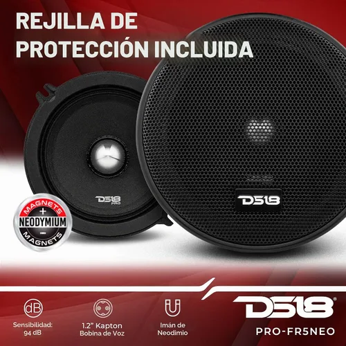Vista 3 de DS18 PRO-FR5NEO Altavoz de rango completo de 5.25" - Cúpula de aluminio plateado, 400W máx, 200W RMS, 4-Ohms, rejilla incluida, imán de neodimio