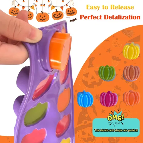 Vista 3 de Molde de calabaza para chocolate, 4 unidades, SAGOOITS con 12 cavidades, molde de chocolate otoñal para hornear, decoración de pasteles, Acción