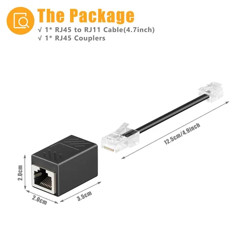 Vista 2 de Uvital Adaptador RJ11 a RJ45, 1 paquete RJ45 hembra a RJ11 macho para teléfono fijo, adaptador de conector de teléfono negro a Ethernet con cable