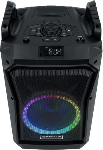Vista 3 de Rockville Rockngo 800 - Altavoz Bluetooth portátil de 10 pulgadas, luces LED, ruedas, prioridad de micrófono, para fiestas y eventos al aire libre
