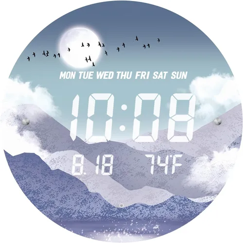 Vista 2 de Reloj de pared digital SCOAGE con luz nocturna MoonCloud moderno de 7 niveles de brillo 12/24H LED automático con temperatura fecha hora pantalla