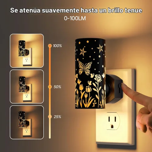 Vista 3 de Luces nocturnas LED enchufables a la pared, paquete de 2 luces nocturnas brillantes de 3000 K, del atardecer al amanecer, regulables de 0 a 100