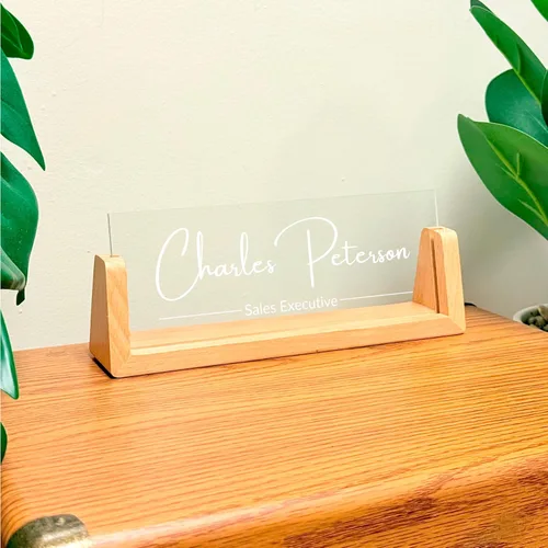 Vista 5 de Placa de Nombre Personalizada para Escritorio - Regalo de Negocio - Regalo de Oficina para Compañero de Trabajo, Jefe o Gerente - Placa de Nombre