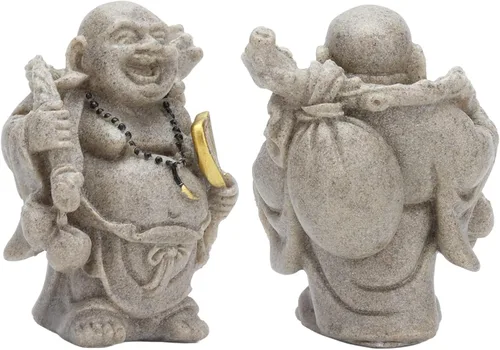 Vista 7 de Cyrank Estatua de Buda riendo, 3.1 pulgadas de resina de Buda feliz estatua de risa Feng Shui Buda escultura decoración para escritorio en casa