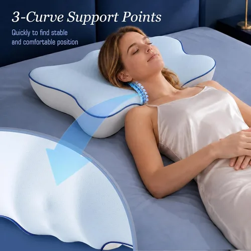Vista 6 de Almohada cervical ultra refrescante para dormir de lado, 2 alturas 5.31 Azul